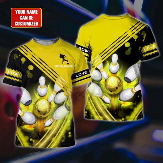 Custom 3D All Over Print Yellow Bowling Unisex Premium Shirt, Bowling Team Uniform, Gift For Bowling Member TO1928