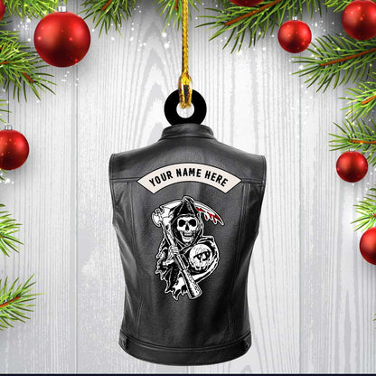 Personalized Skull Biker Ornament, Custom Biker Vest Flat Ornament for Biker Lovers OO3547