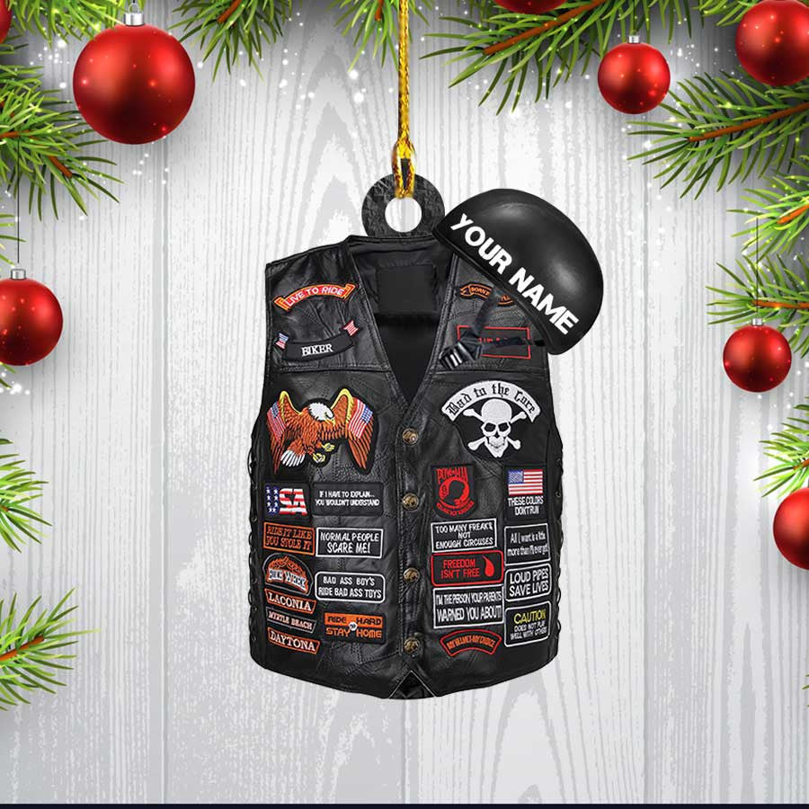 Personalized Skull Biker Ornament, Custom Biker Vest Flat Ornament for Biker Lovers OO3547