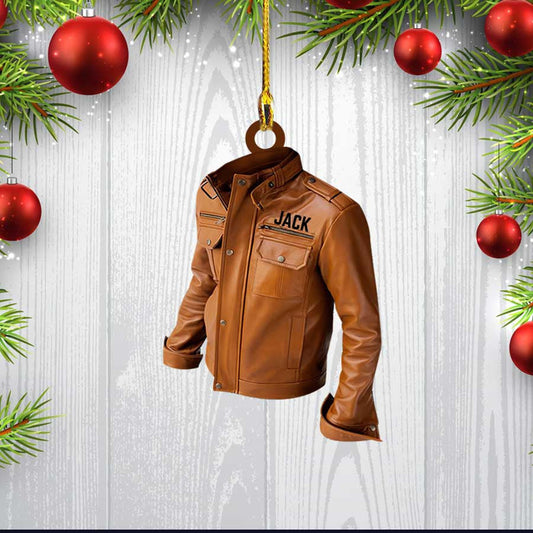 Personalized Motorcycle Leather Jacket Ornament, Custom Name Flat Acrylic Ornament for Motorcycle Lover OO3546