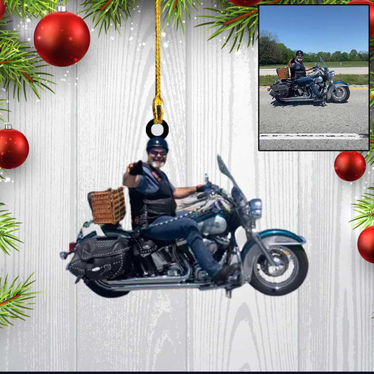 Custom Photo Biker Acrylic Ornament for Biker Lovers, Christmas Biker Ornament for Him, Her OO3537