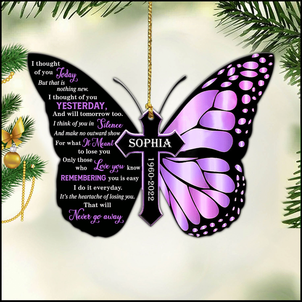 I Thought Of You Today Butterfly Memorial Personalized Wood Ornament OO3536