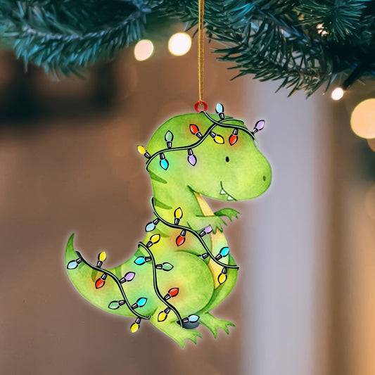 T Rex Christmas Light Hanging Flat Acrylic Ornament OO3462