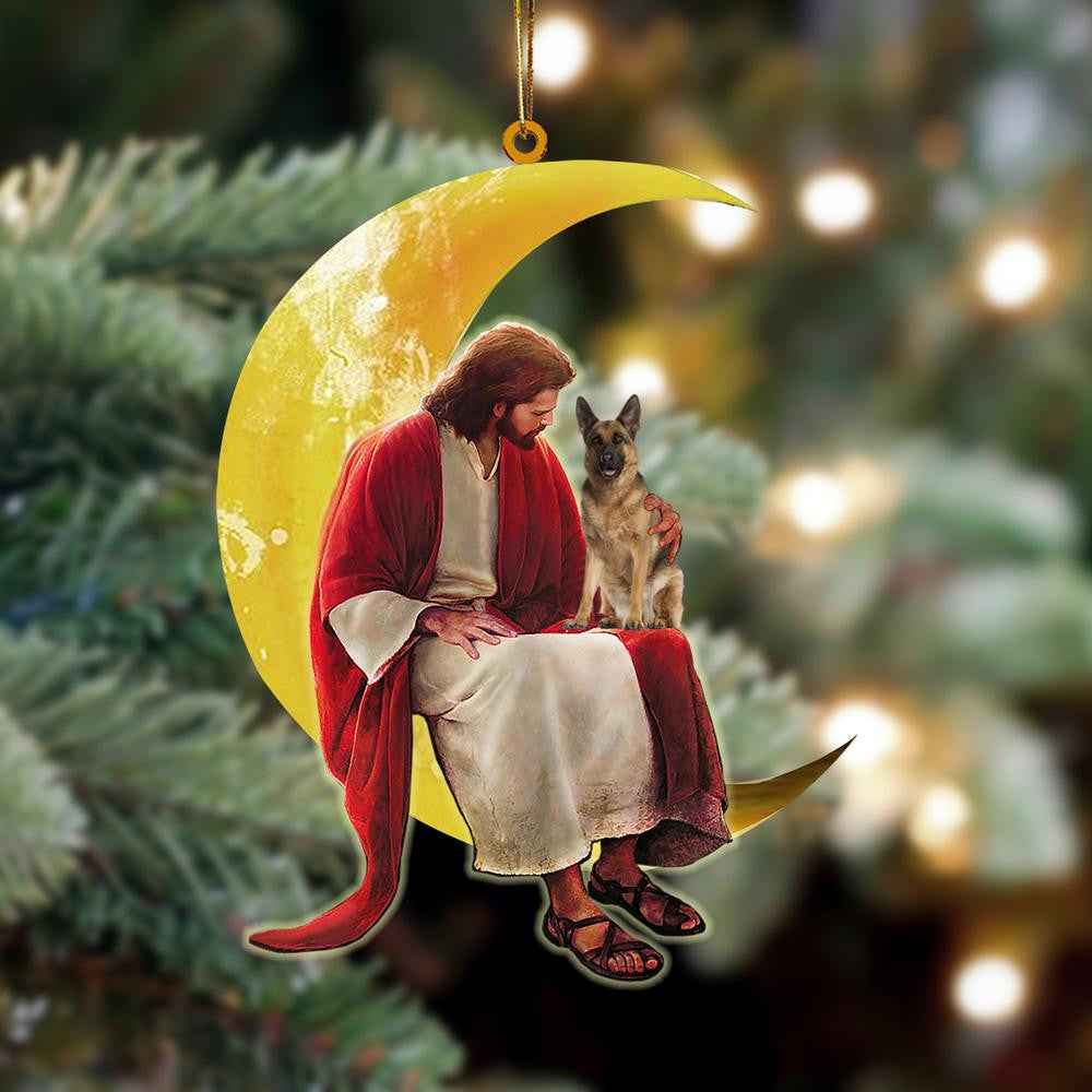 German Shepherd And Jesus Sitting On The Moon Hanging Acrylic Ornament for Dog Lovers OO3460