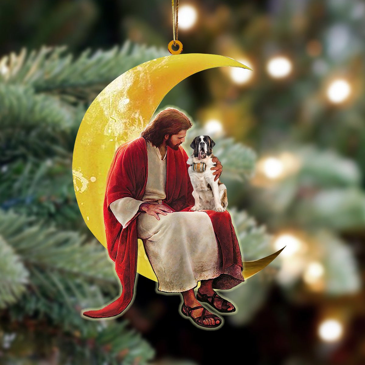 Saint Bernard And Jesus Sitting On The Moon Hanging Acrylic Ornament for Dog Lovers SO1262