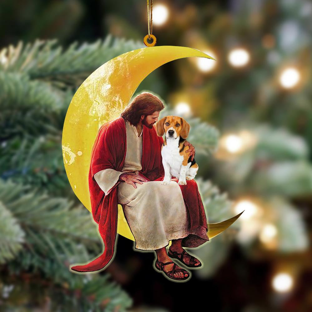 Beagle And Jesus Sitting On The Moon Hanging Acrylic Ornament for Dog Lovers OO3436