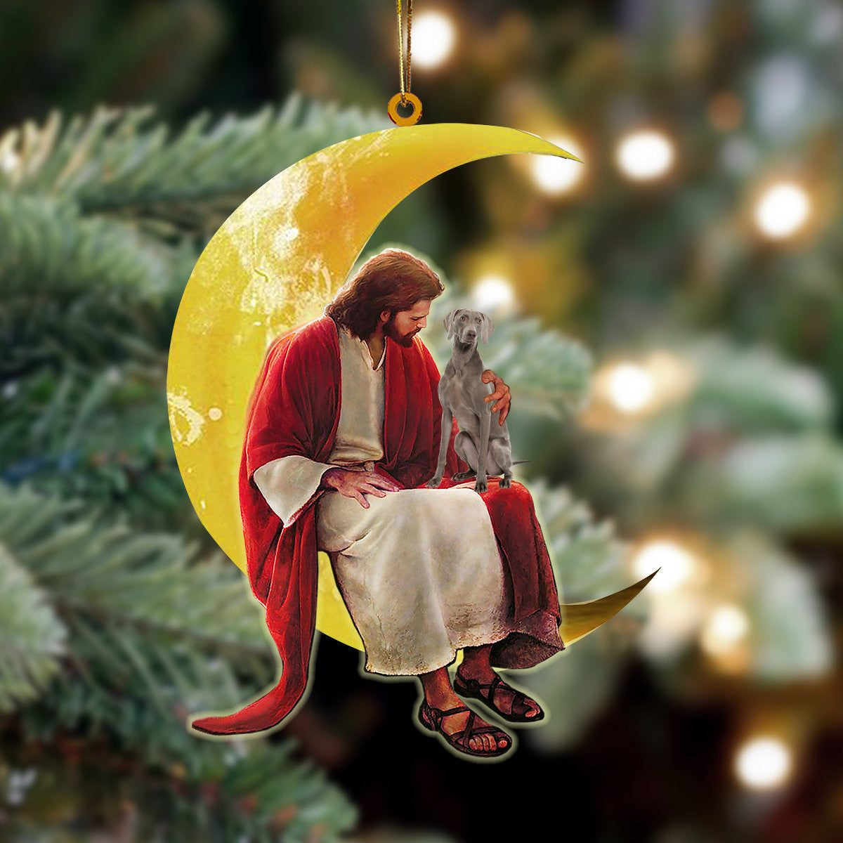 Weimaraner And Jesus Sitting On The Moon Hanging Acrylic Ornament for Dog Lovers OO3419