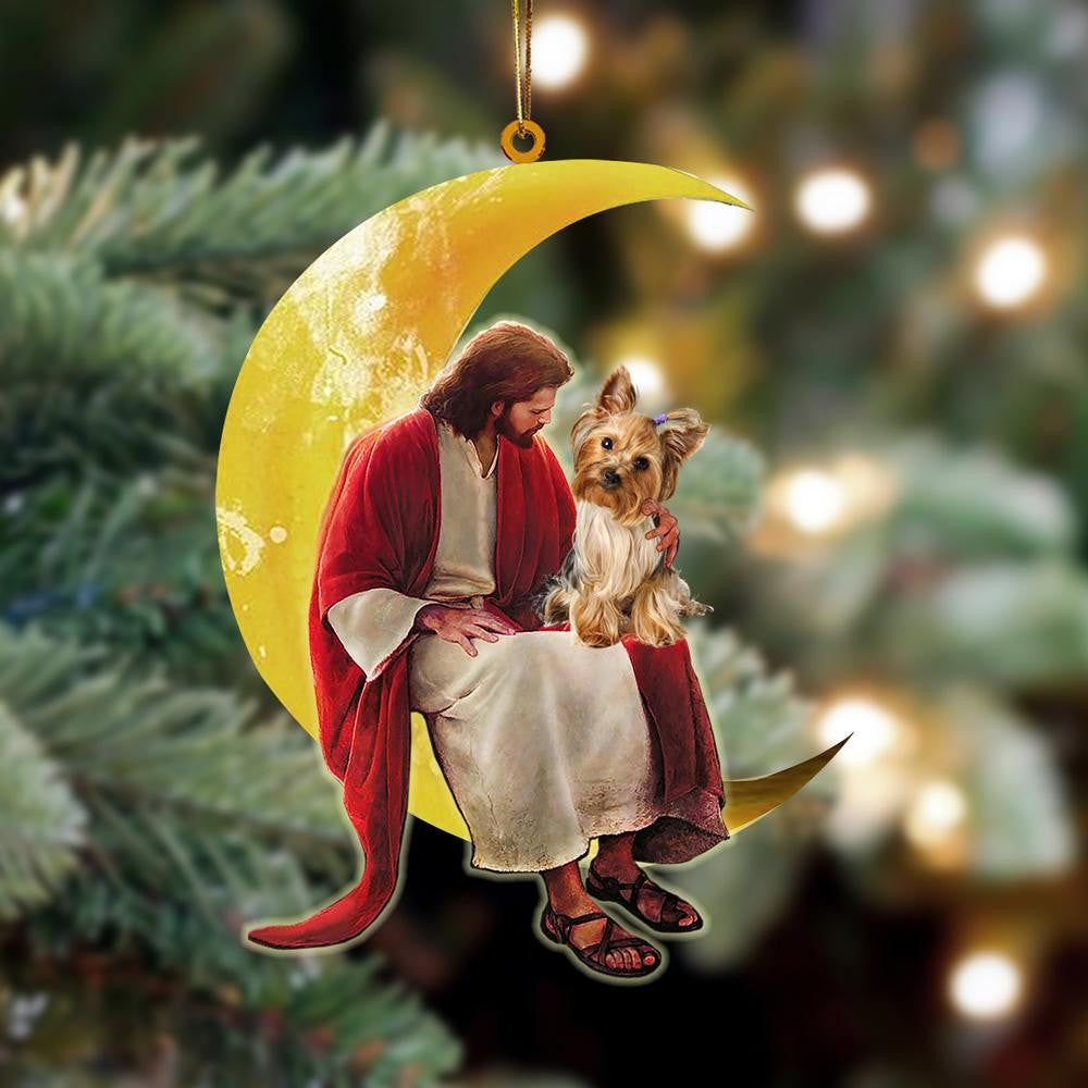 Yorkshire Terrier And Jesus Sitting On The Moon Hanging Acrylic Ornament for Dog Lovers OO3404