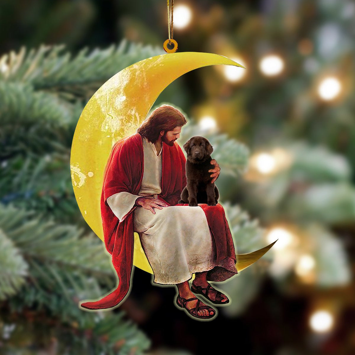 Newfoundland And Jesus Sitting On The Moon Hanging Acrylic Ornament for Dog Lovers OO3376