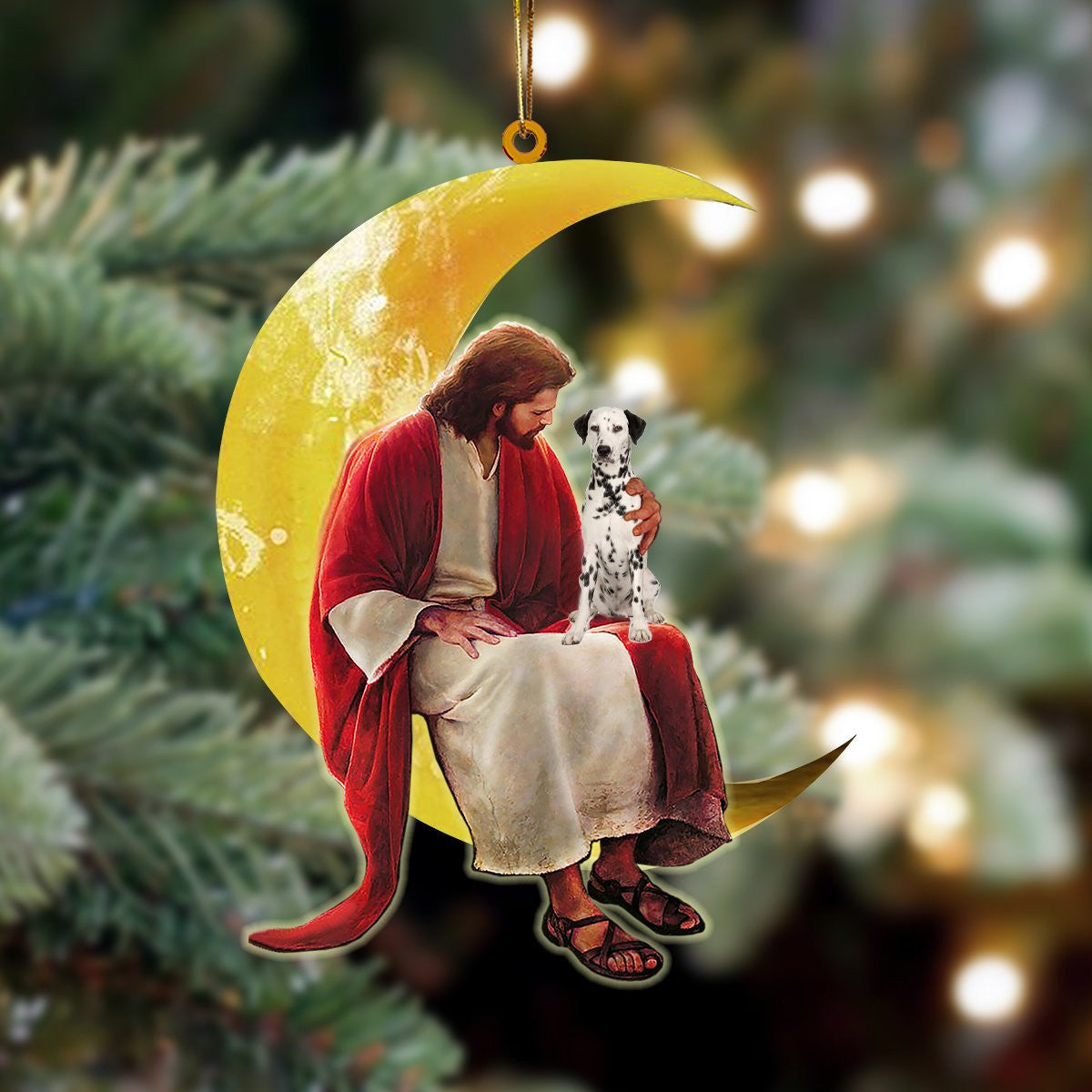 Dalmatian And Jesus Sitting On The Moon Hanging Acrylic Ornament for Dog Lovers OO3406