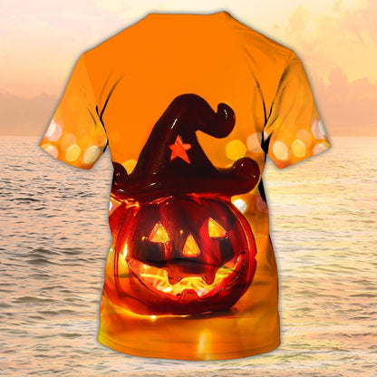 Halloween T Shirts For Adults Yellow 3D Pumpkin Autumn Halloween Shirt TO1962