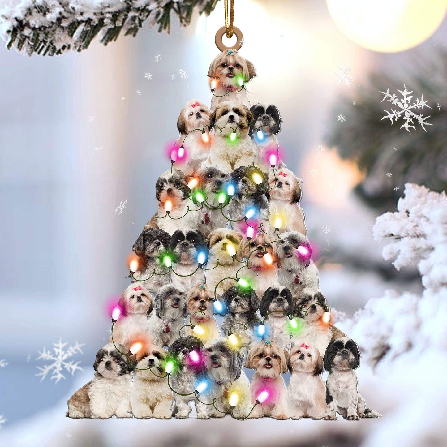 Shih Tzu Christmas Tree Shaped Ornament For Shih Tzu Lover Custom Acrylic Ornament For Dog Mom OO3361