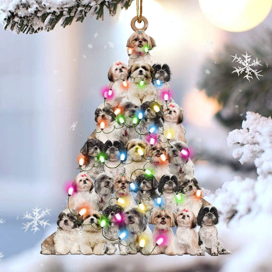 Shih Tzu Christmas Tree Shaped Ornament For Shih Tzu Lover Custom Acrylic Ornament For Dog Mom OO3361