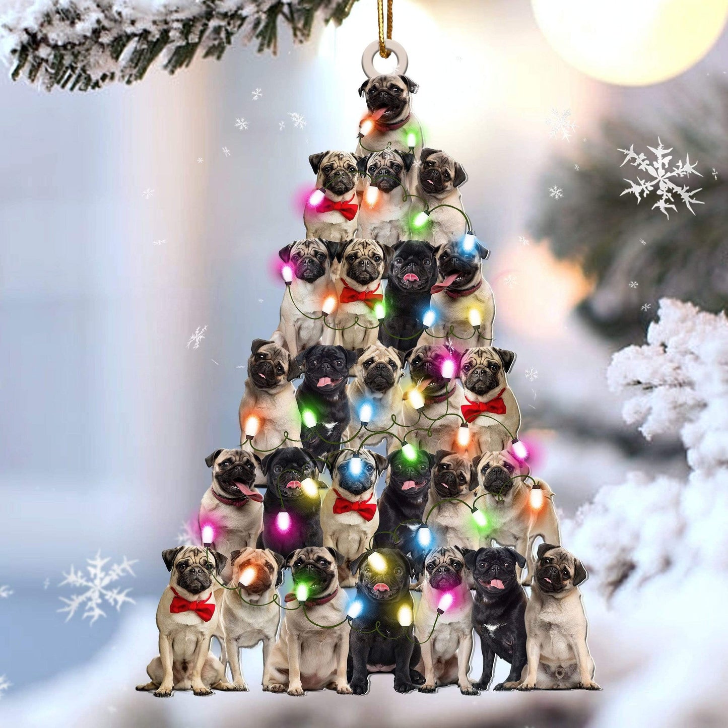 Pug Christmas Tree Shaped Ornament For Pug Lover Custom Acrylic Ornament For Dog Mom OO3351