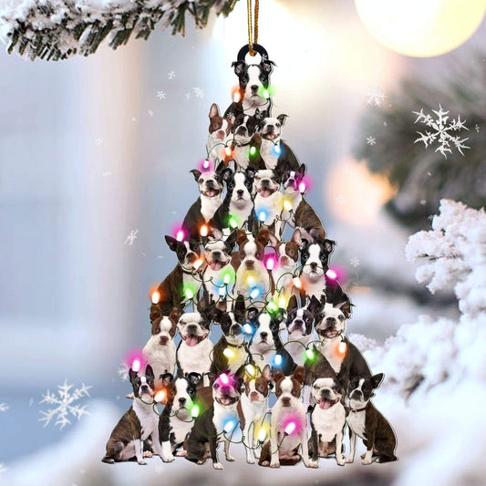 Boston Terrier Christmas Tree Shaped Ornament For Boston Terrier Lover Custom Acrylic Ornament For Dog Mom OO3339