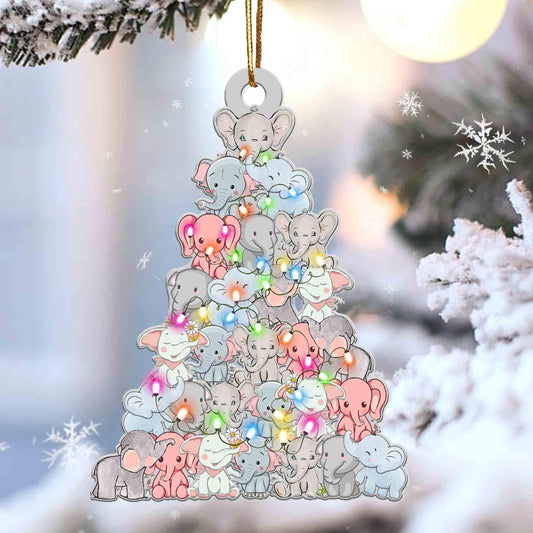 Elephant Christmas Tree Shaped Acrylic Ornament For Elephant Lovers OO3316