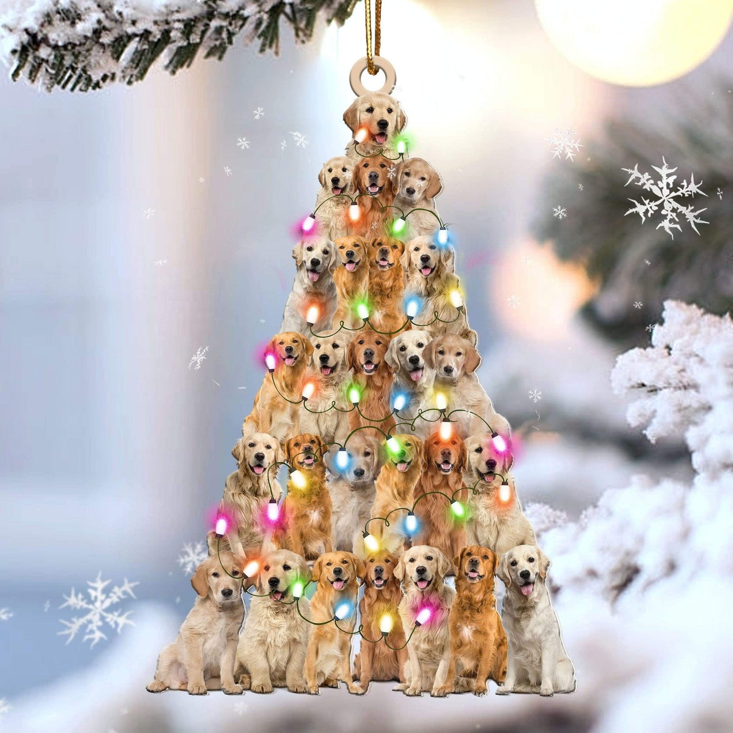 Golden Retriever Christmas Tree Shaped Ornament For Golden Retriever Lover Custom Acrylic Ornament For Dog Mom OO3291