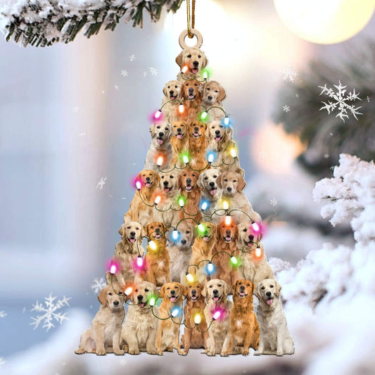 Golden Retriever Christmas Tree Shaped Ornament For Golden Retriever Lover Custom Acrylic Ornament For Dog Mom OO3291