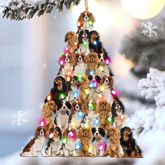 Cavalier King Christmas Tree Shaped Ornament For Cavalier Lover Custom Acrylic Ornament For Dog Mom OO3303