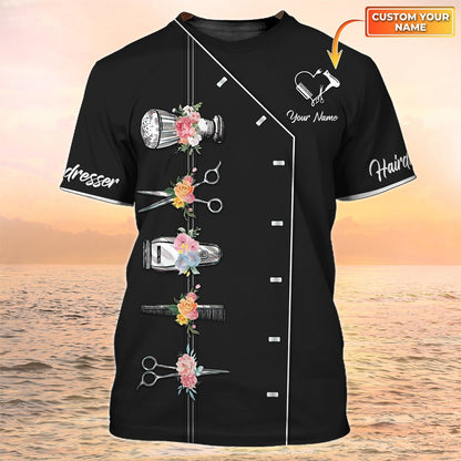 Hairdresser Shirts Hairstylist Tshirt Custom Hair Salon Uniform Black TO2109