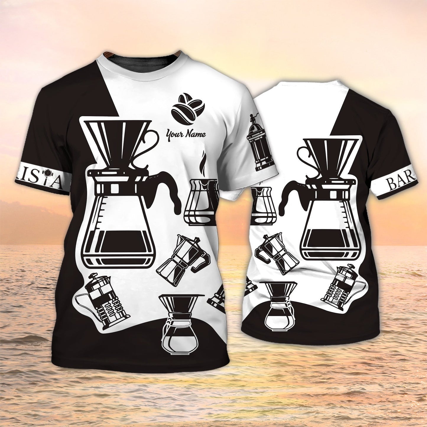 Coffee Tools Set Print Shirt Barista T Shirt Custom Coffe Shirt Black And White TO2150