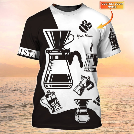 Coffee Tools Set Print Shirt Barista T Shirt Custom Coffe Shirt Black And White TO2150