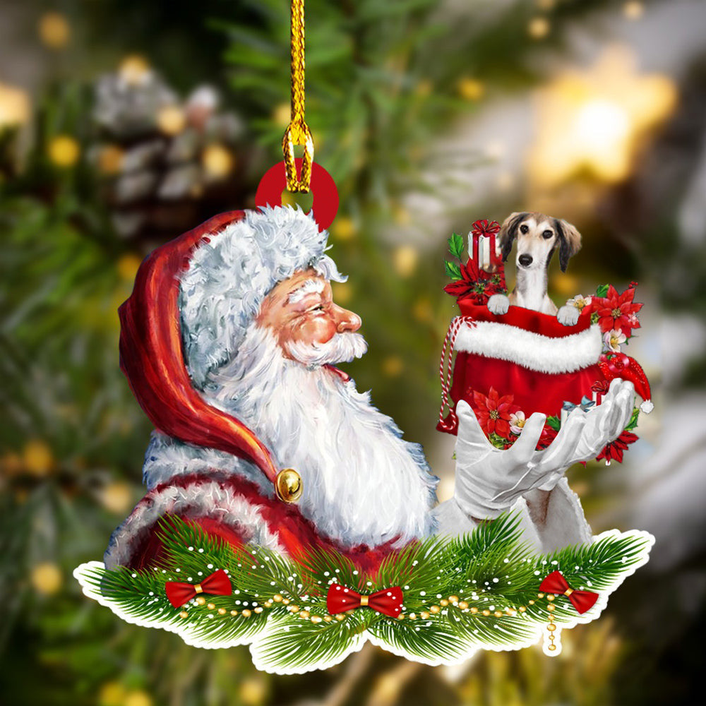 Saluki and Santa Christmas Ornament for Dog Lovers, Dog Mom Acrylic Dog Ornament OO3285
