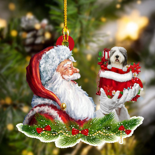 Old English Sheepdog and Santa Christmas Ornament for Dog Lovers, Dog Mom Acrylic Dog Ornament OO3283