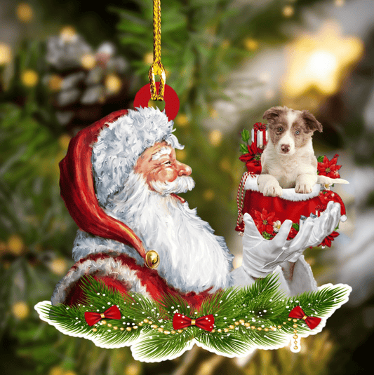 Red Border Collie and Santa Christmas Ornament for Dog Lovers, Dog Mom Acrylic Dog Ornament OO3268