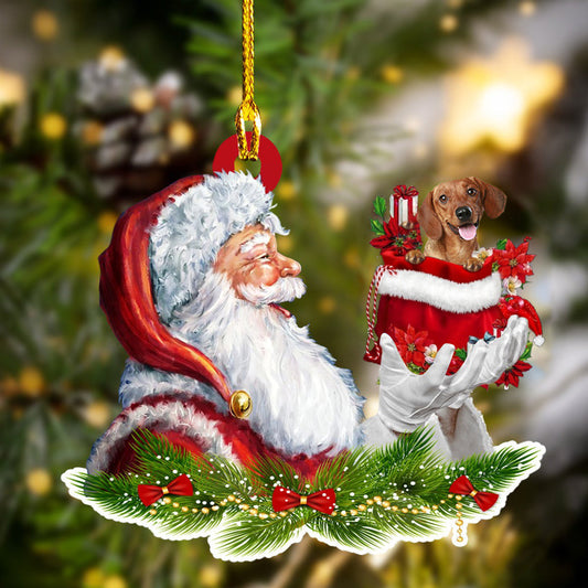 Dachshund and Santa Christmas Ornament for Dog Lovers, Dog Mom Acrylic Dog Ornament OO3255