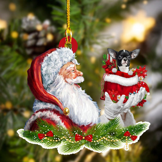 Chihuahua and Santa Christmas Ornament for Dog Lovers, Dog Mom Acrylic Dog Ornament OO3254