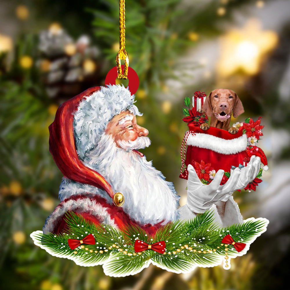 Vizsla and Santa Christmas Ornament for Dog Lovers, Dog Mom Acrylic Dog Ornament OO3249