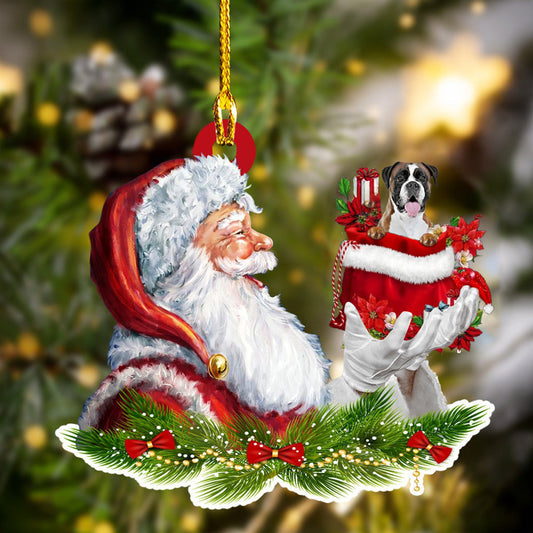 Boxer and Santa Christmas Ornament for Dog Lovers, Dog Mom Acrylic Dog Ornament OO3234