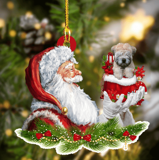 Soft Coated Wheaten Terrier and Santa Christmas Ornament for Dog Lovers, Dog Mom Acrylic Dog Ornament OO3230