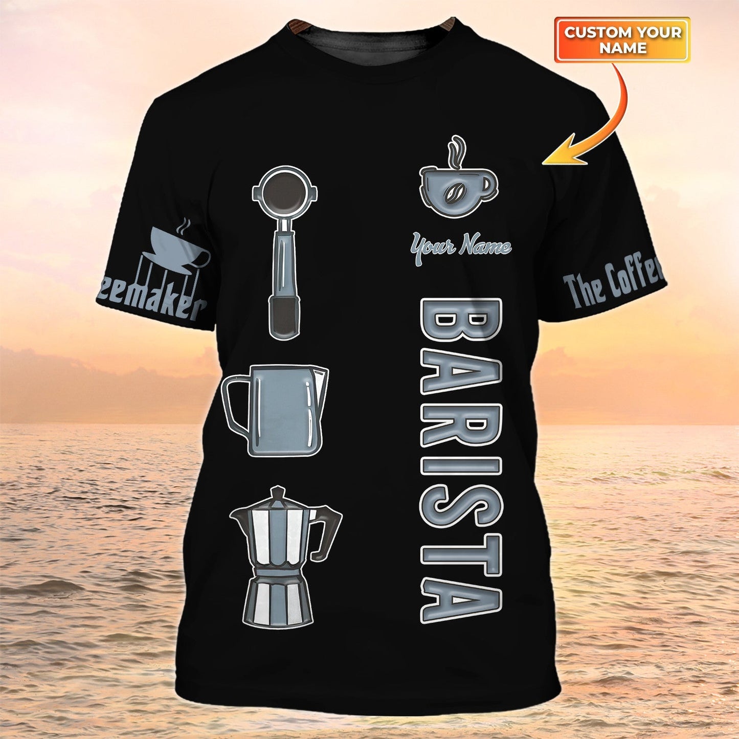 Barista Shirt Coffee Tools Set Print Shirt Coffeemaker Custom Black Tshirt For Barista Men Women TO2153