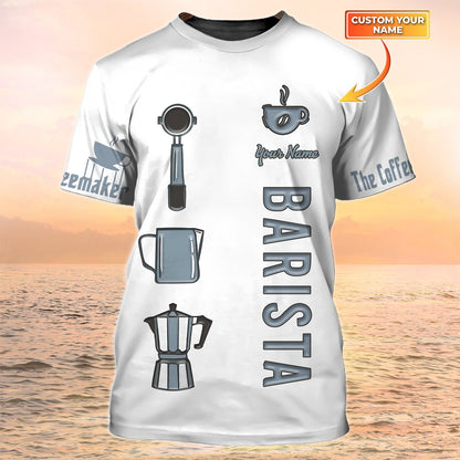 Barista Shirt Coffee Tools Set Print Shirt Coffeemaker Custom Tshirt White TO2152