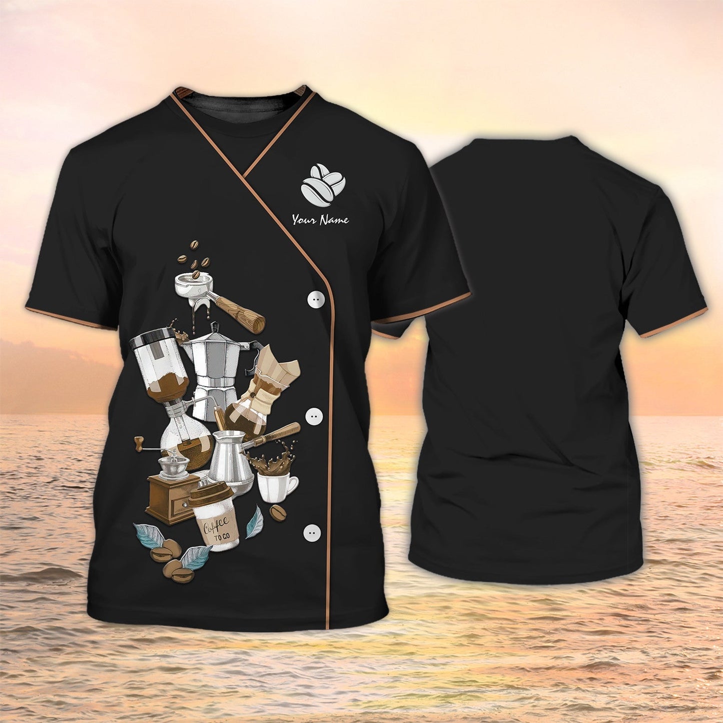 Barista Shirt Coffee Tools Set 3D All Over Print Shirt Coffee Lover Custom Tshirt For Bartender Barista Gift TO2151