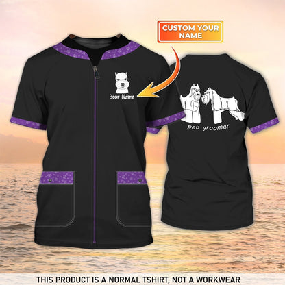 Pet Groomer T Shirt Grooming Custom Shirts Pet Salon Uniform Black & Purple TO2106