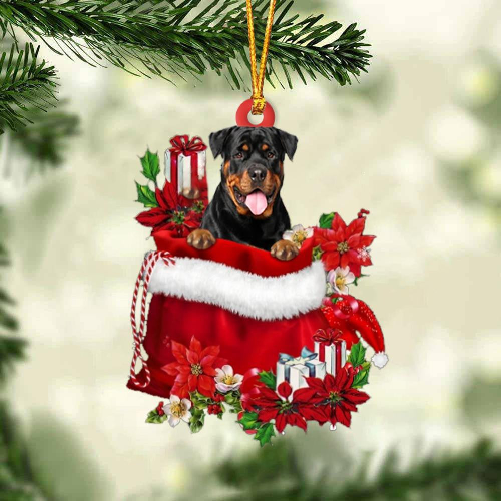 Rottweiler In Gift Bag Christmas Ornament for Dog Lovers Made by Acrylic OO3045