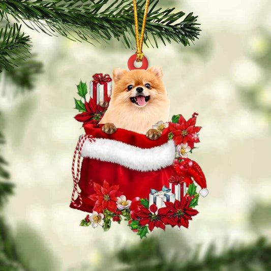 Pomeranian In Gift Bag Christmas Ornament for Dog Lovers Made by Acrylic OO3028
