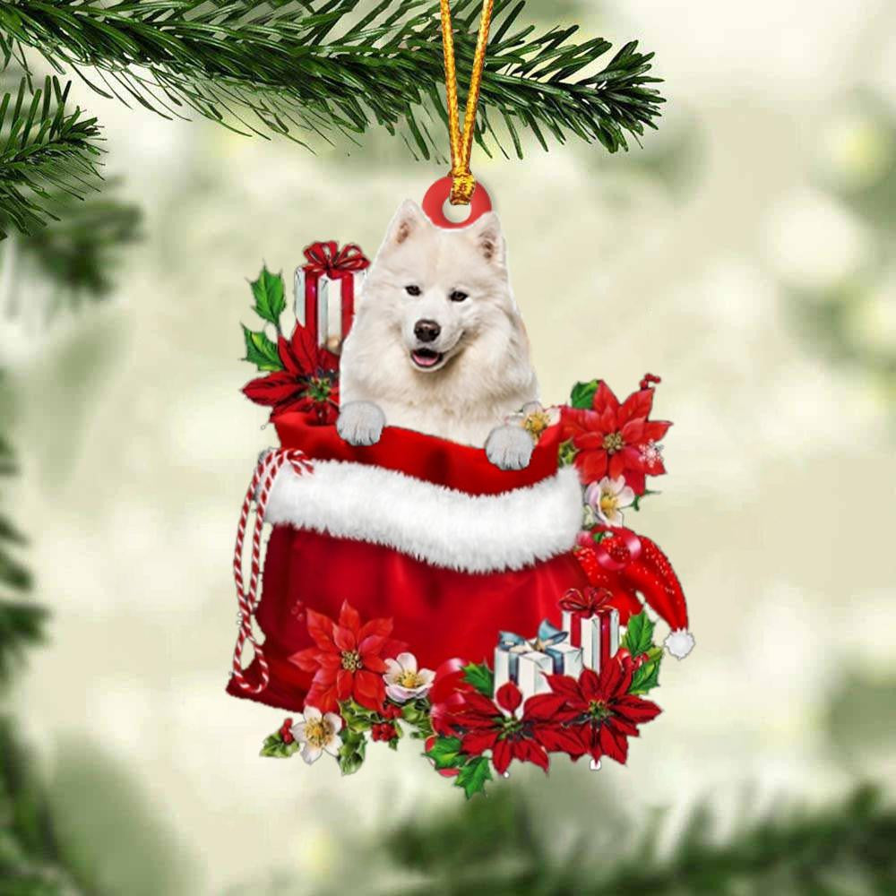 Samoyed In Gift Bag Christmas Ornament for Dog Lovers Made by Acrylic OO3040