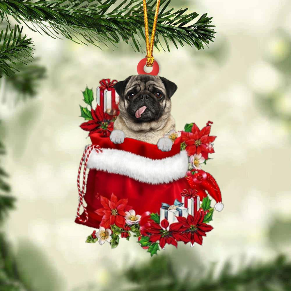 Pug In Gift Bag Christmas Ornament for Dog Lovers Made by Acrylic OO3019