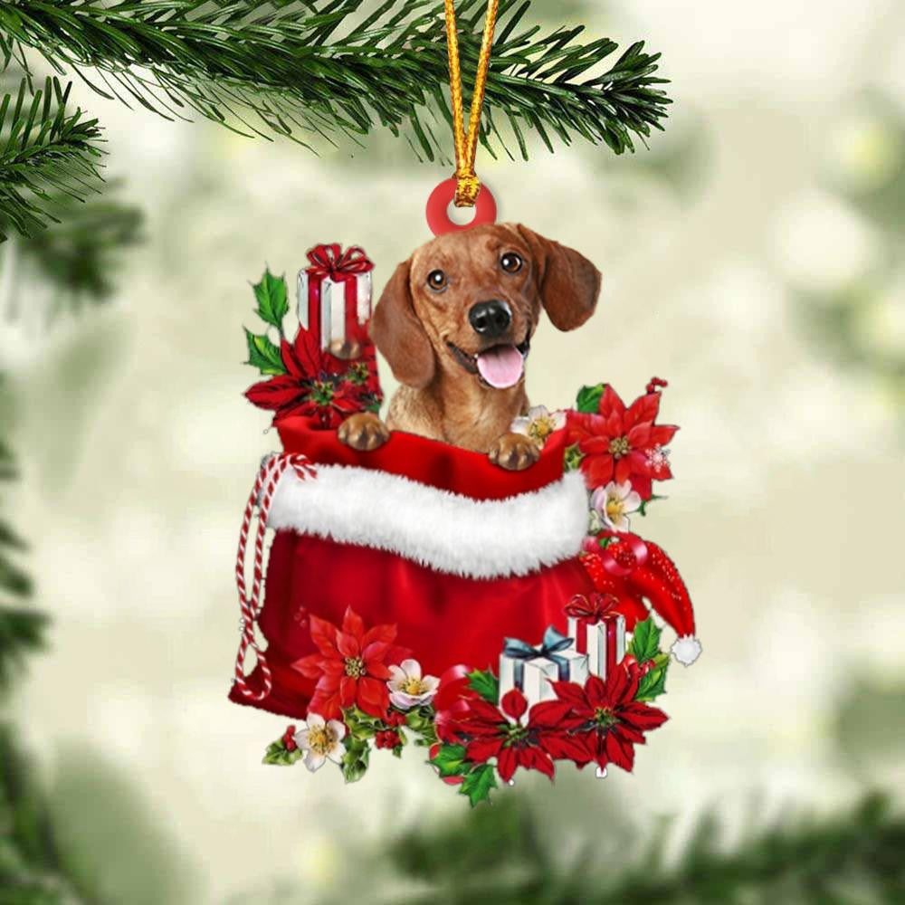 Dachshund In Gift Bag Christmas Ornament for Dog Lovers Made by Acrylic OO3035