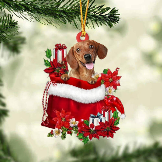Dachshund In Gift Bag Christmas Ornament for Dog Lovers Made by Acrylic OO3035