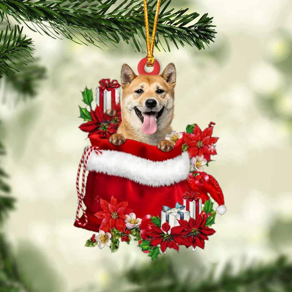 Shiba Inu In Gift Bag Christmas Ornament for Dog Lovers Made by Acrylic OO3002