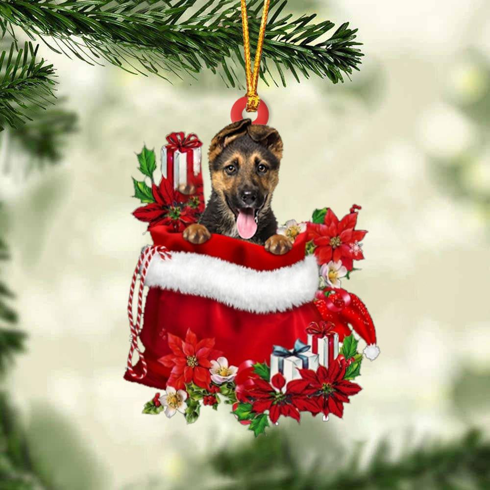 German Shepherd In Gift Bag Christmas Ornament for Dog Lovers Made by Acrylic OO2997