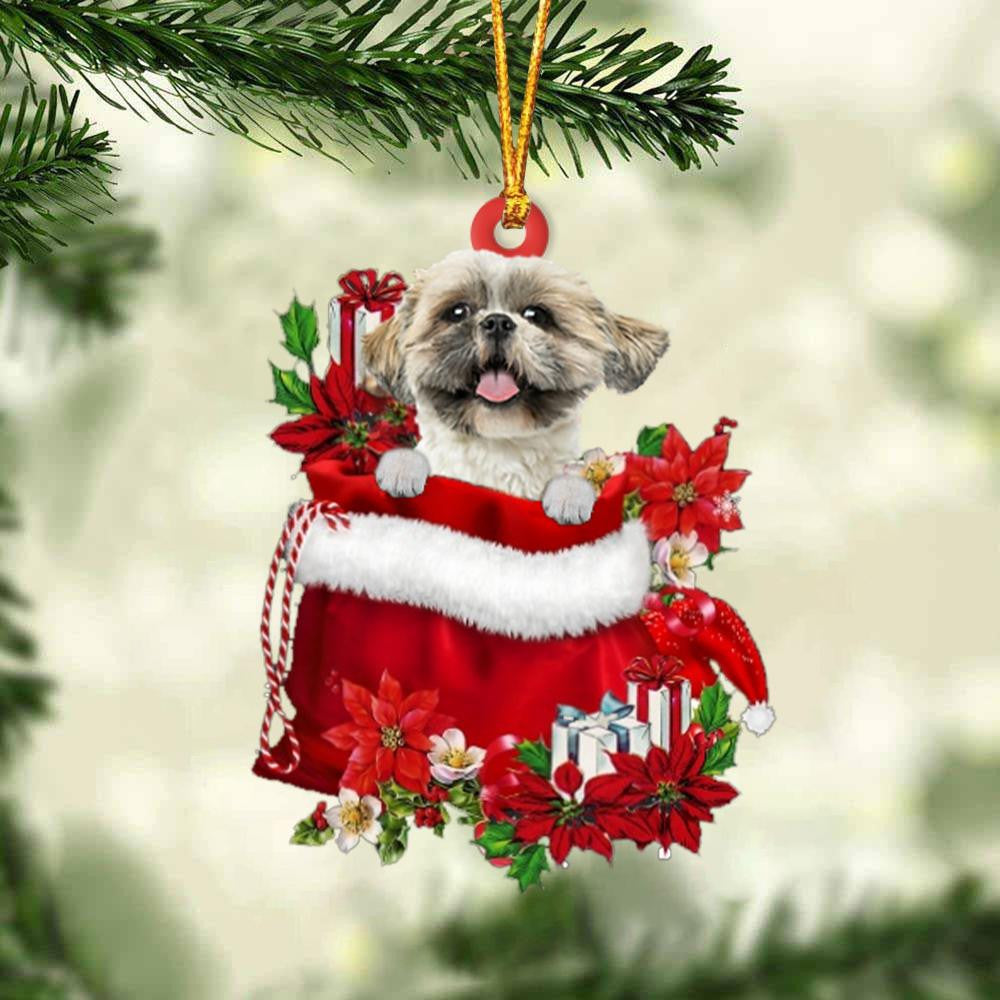 Shih Tzu In Gift Bag Christmas Ornament for Dog Lovers Made by Acrylic OO3012