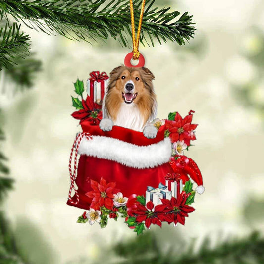 Rough Collie In Gift Bag Christmas Ornament for Dog Lovers Made by Acrylic OO3007