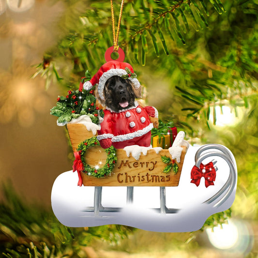 Leonberger Sitting On A Cute Sleigh Ornament Flat Acrylic Funny Dog Ornament OO2994