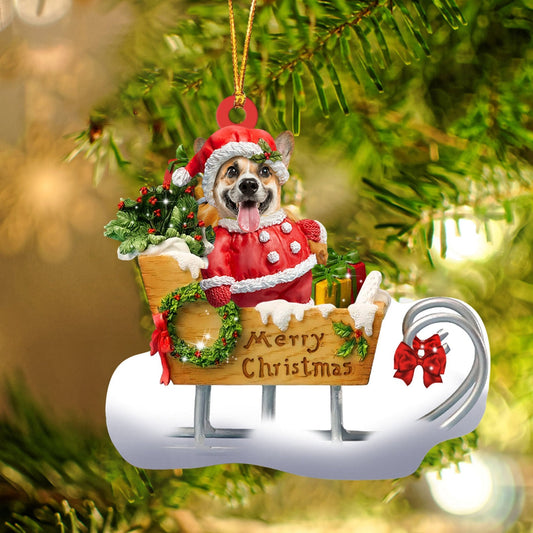 Corgi Sitting On A Cute Sleigh Ornament Flat Acrylic Funny Dog Ornament OO2991